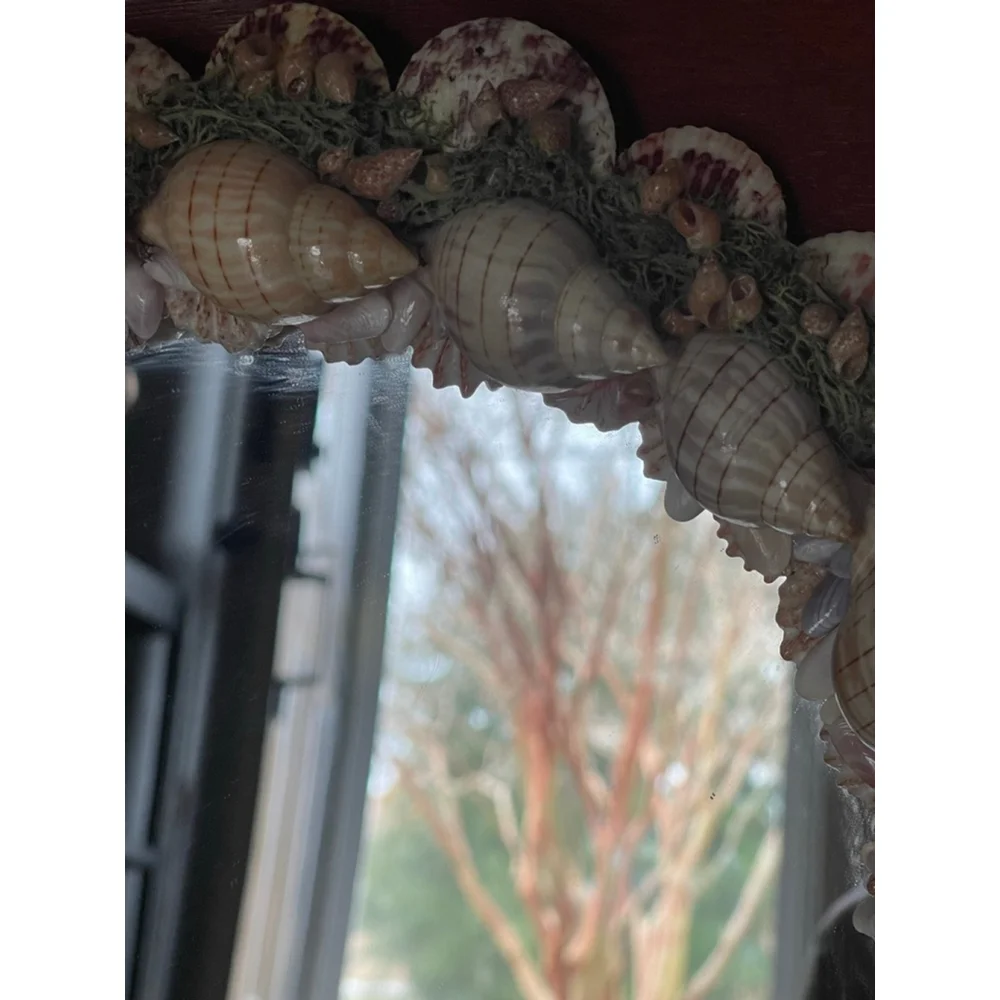 Handmade Seashell Wall Mirror Coastal Cottage Beach Decor – 12” Round